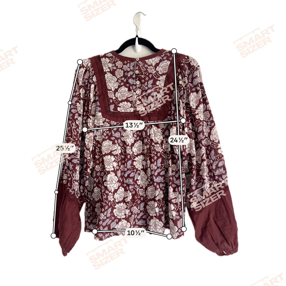 Cleobella Womens Floral Cotton Balloon Sleeve Lace Trim Blouse Burgundy Medium - Picture 6 of 6